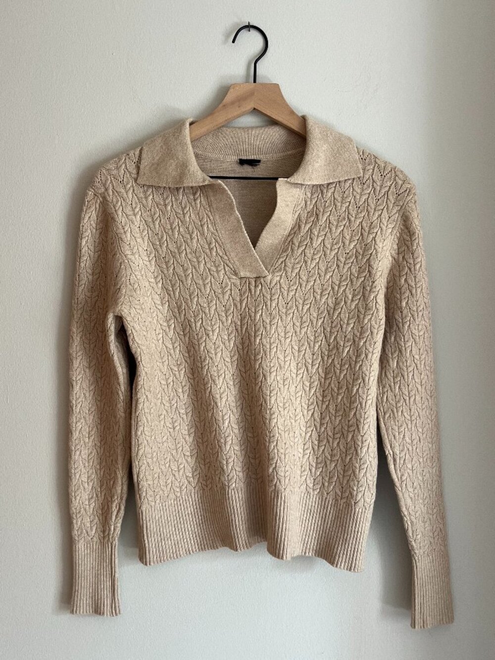 Cable Knit Collared Tan Sweater | Ralph Lauren Inspo | Sz Small